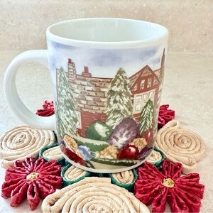 Gibson Housewares Collectible Ceramic Coffee Mug Cup Cottage Evergreen Trees EUC